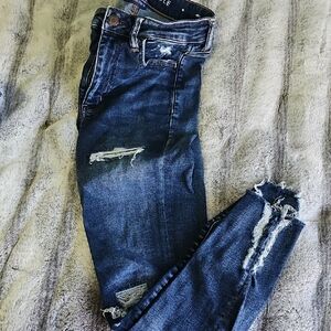 American Eagle Outfitters Dark Blue Distressed Skinny Jeans